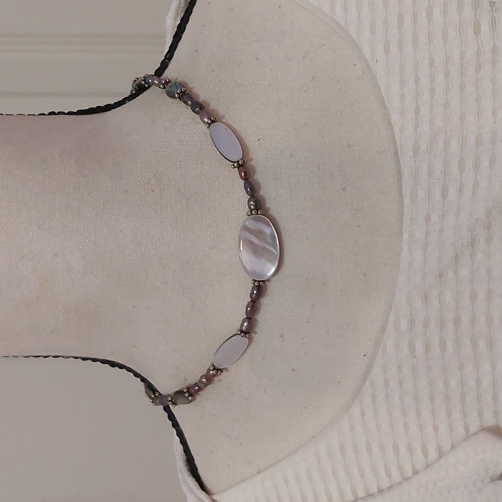 Peacock Freshwater Pearls and Mother of Pearl Choker Necklace
